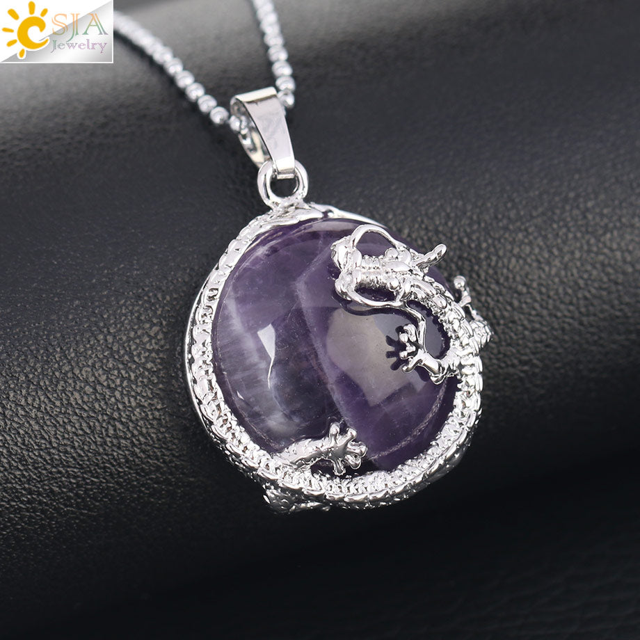 Peris Gems Dragon Pendant Necklace for Women | Silver Quartz Stone Necklace for Women SHEIN Amazon Temu
