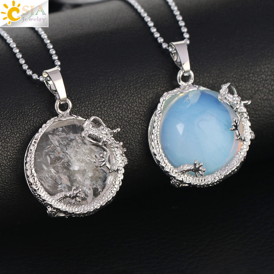 Peris Gems Dragon Pendant Necklace for Women | Silver Quartz Stone Necklace for Women SHEIN Amazon Temu