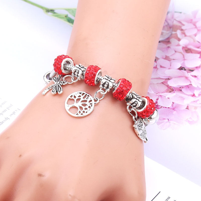 Peris Gems Dragonfly & Owl Pendants Crystal Charm Bracelets | Beads Bracelet for Women Dragonfly & Owl Pendants Crystal Charm Bracelets SHEIN Amazon Temu
