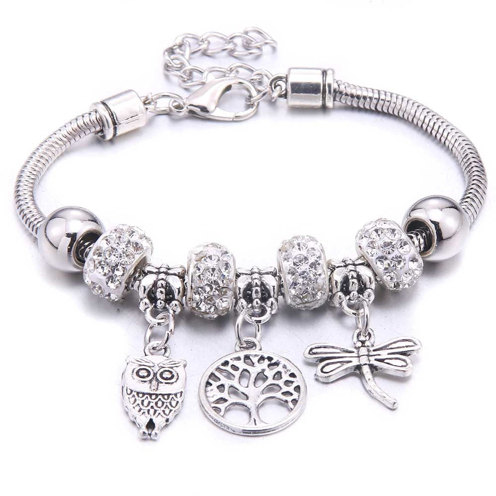 Peris Gems Dragonfly & Owl Pendants Crystal Charm Bracelets | Beads Bracelet for Women Dragonfly & Owl Pendants Crystal Charm Bracelets SHEIN Amazon Temu