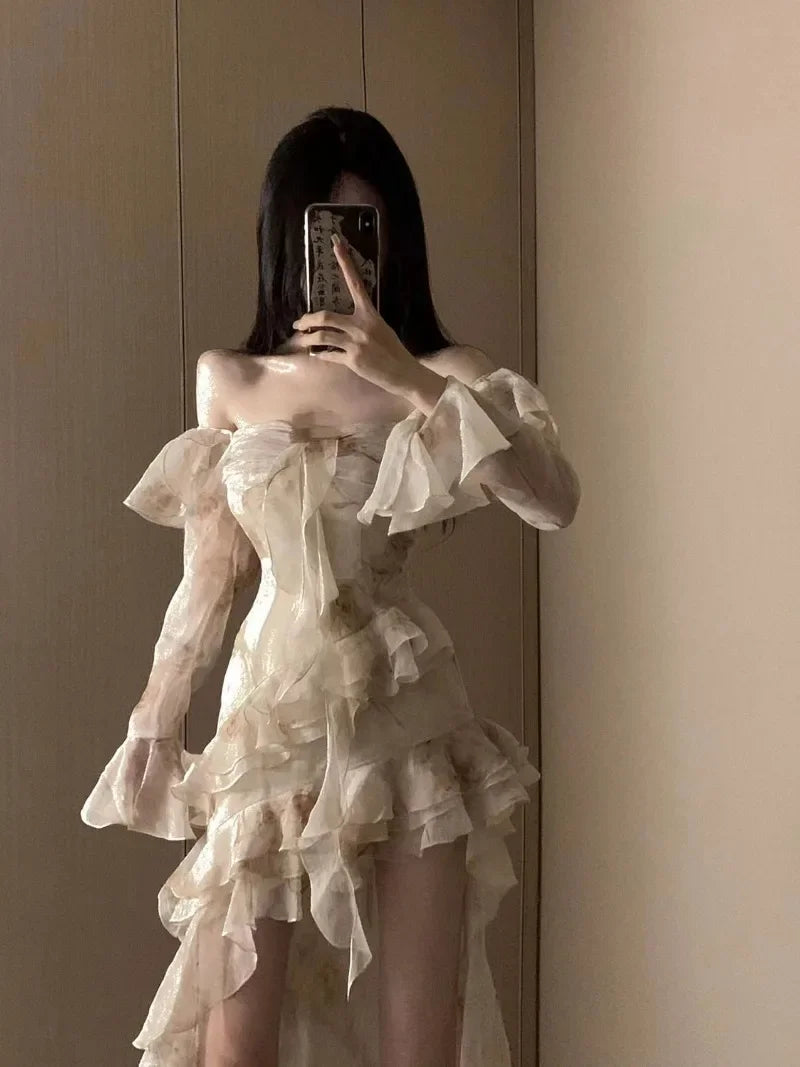 Peris Gems Elegant Fashion Off Shoulder Dress for Women Autumn Irregular Slim Waist Ruffles Dresses Y2k E-Girl Long Sleve Vestidos Mujer Elegant Fashion Off Shoulder Dress for Women Autumn Irregular Slim Waist Ruffles Dresses Y2k E-Girl Long Sleve Vestidos Mujer SHEIN Amazon Temu