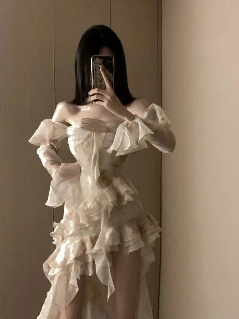 Peris Gems Elegant Fashion Off Shoulder Dress for Women Autumn Irregular Slim Waist Ruffles Dresses Y2k E-Girl Long Sleve Vestidos Mujer Elegant Fashion Off Shoulder Dress for Women Autumn Irregular Slim Waist Ruffles Dresses Y2k E-Girl Long Sleve Vestidos Mujer SHEIN Amazon Temu