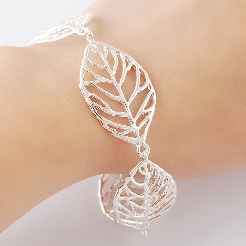 Peris Gems Elegant Hollow Silver Leaf Charm Bracelet for Women SHEIN Amazon Temu