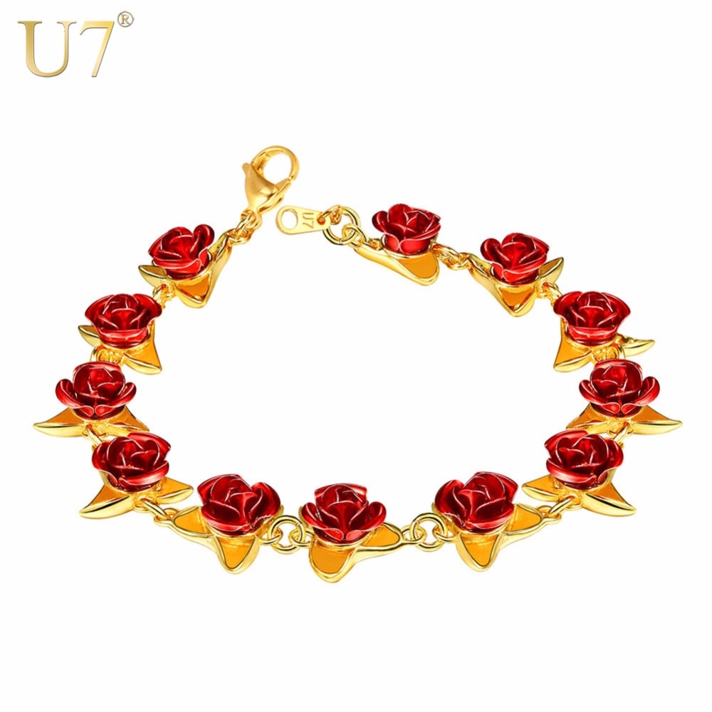 Peris Gems Elegant Rose Flower Link Bracelet for Women | Romantic Flower Jewelry Elegant Rose Flower Link Bracelet for Women Romantic Flower SHEIN Amazon Temu