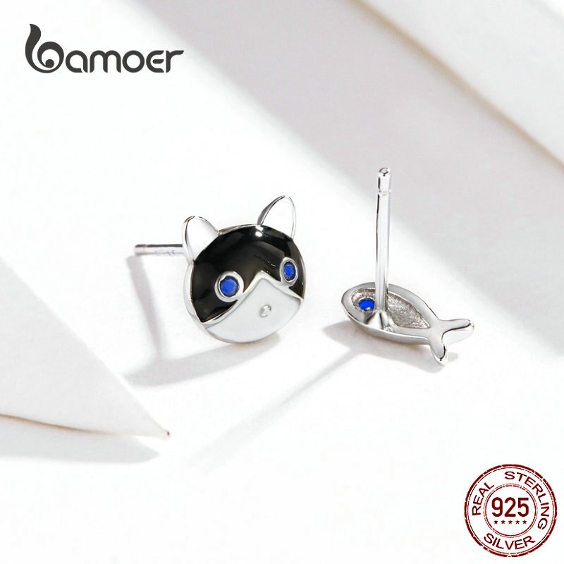 Peris Gems Enamel Cat and Fish 925 Silver Stud Earrings for Women SHEIN Amazon Temu