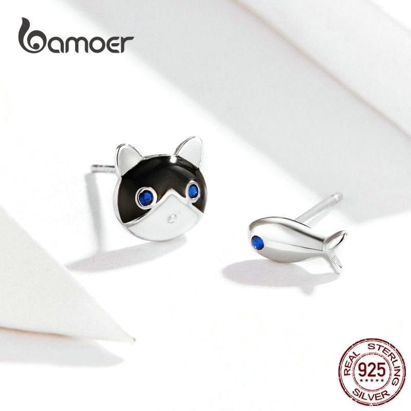 Peris Gems Enamel Cat and Fish 925 Silver Stud Earrings for Women SHEIN Amazon Temu