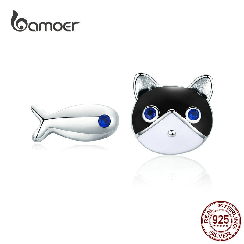 Peris Gems Enamel Cat and Fish 925 Silver Stud Earrings for Women SHEIN Amazon Temu