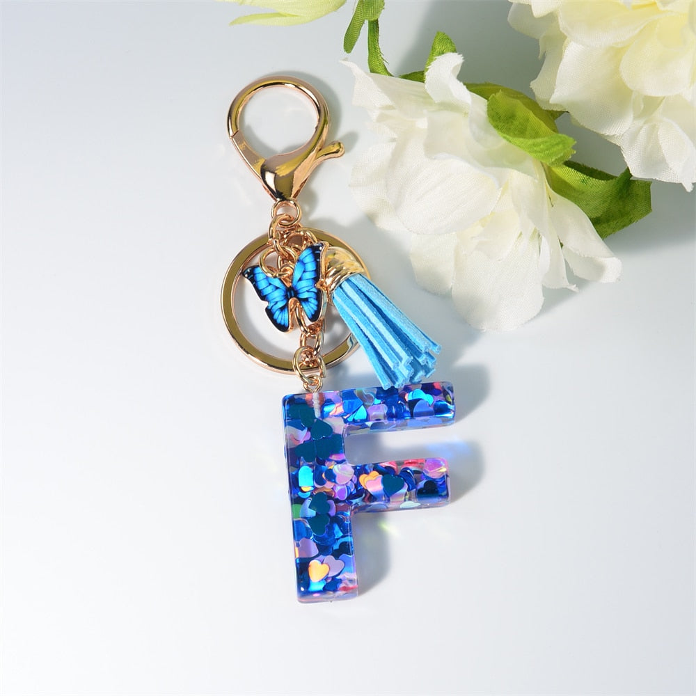 Peris Gems F / Blue Blue Acrylic Letter and Butterfly Keychain | Initial Keychains Blue Acrylic Letter and Butterfly Keychain Initial Keychains SHEIN Amazon Temu