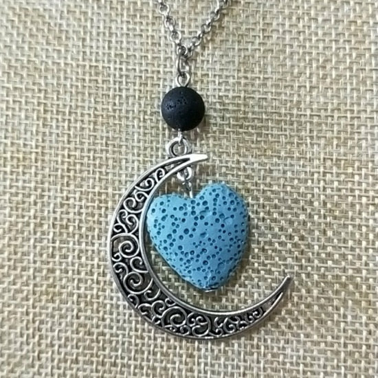 Peris Gems F Lava Stone Moon Necklace Unisex | Silver Crescent Moon SHEIN Amazon Temu