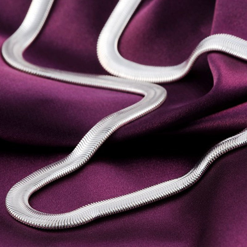 Peris Gems Flat Silver Snake Chain Necklace Unisex | 925 Sterling Silver Necklace Flat Silver Snake Chain Necklace Unisex | 925 Sterling SHEIN Amazon Temu