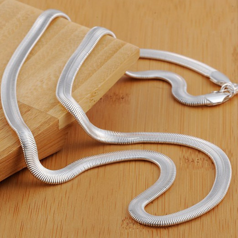 Peris Gems Flat Silver Snake Chain Necklace Unisex | 925 Sterling Silver Necklace Flat Silver Snake Chain Necklace Unisex | 925 Sterling SHEIN Amazon Temu