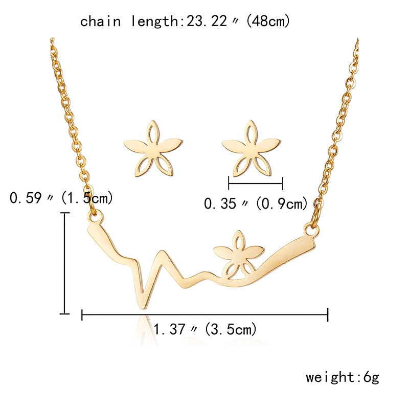 Peris Gems flower / 48cm Gold Stainless Steel Jewelry Sets for Women | Necklace and Earrings Set Gold Stainless Steel Jewelry Sets for Women | Necklace Set SHEIN Amazon Temu