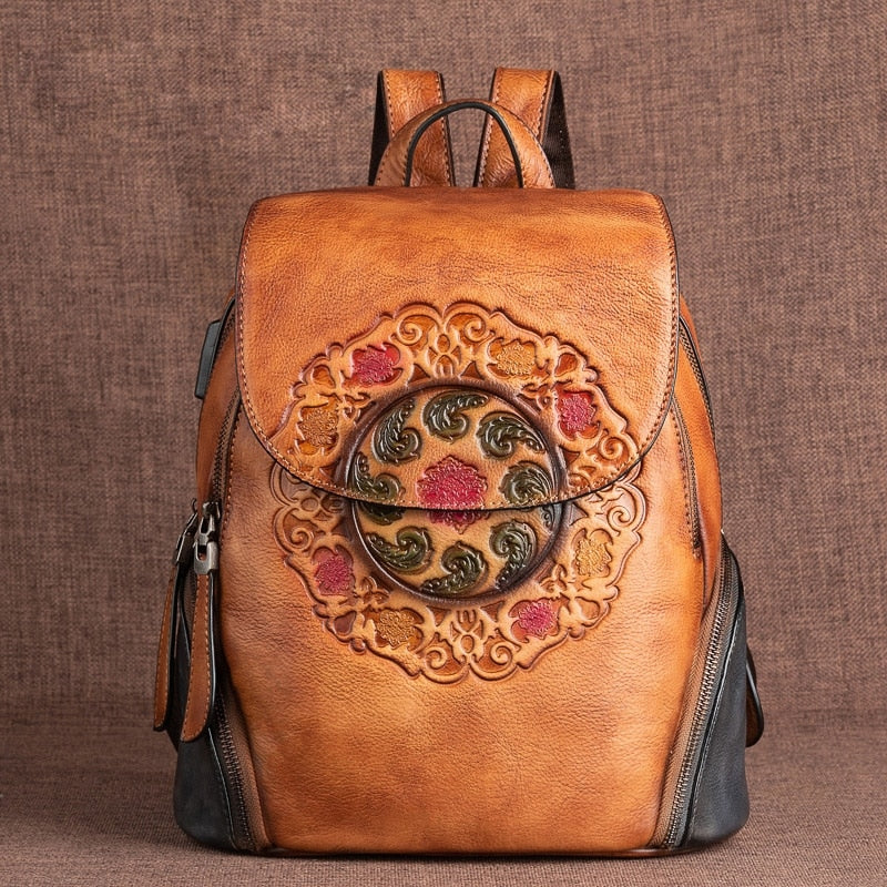 Peris Gems Flower Embroidered Genuine Leather Large Backpack for Women SHEIN Amazon Temu