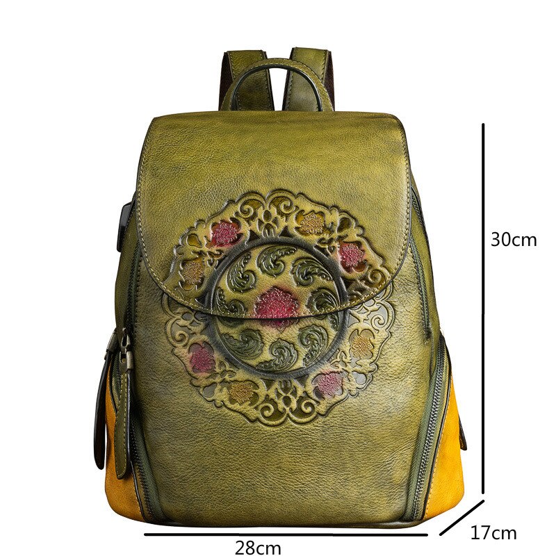 Peris Gems Flower Embroidered Genuine Leather Large Backpack for Women SHEIN Amazon Temu