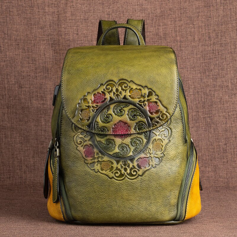 Peris Gems Flower Embroidered Genuine Leather Large Backpack for Women SHEIN Amazon Temu