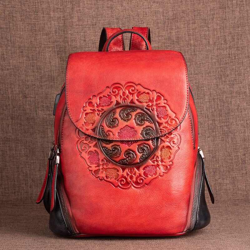 Peris Gems Flower Embroidered Genuine Leather Large Backpack for Women SHEIN Amazon Temu
