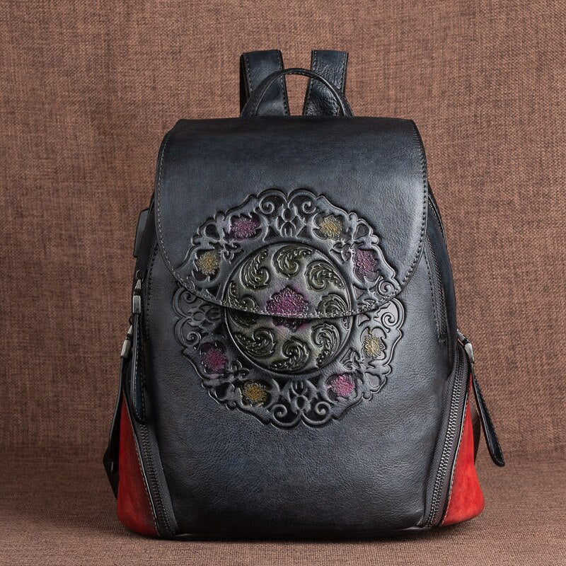 Peris Gems Flower Embroidered Genuine Leather Large Backpack for Women SHEIN Amazon Temu