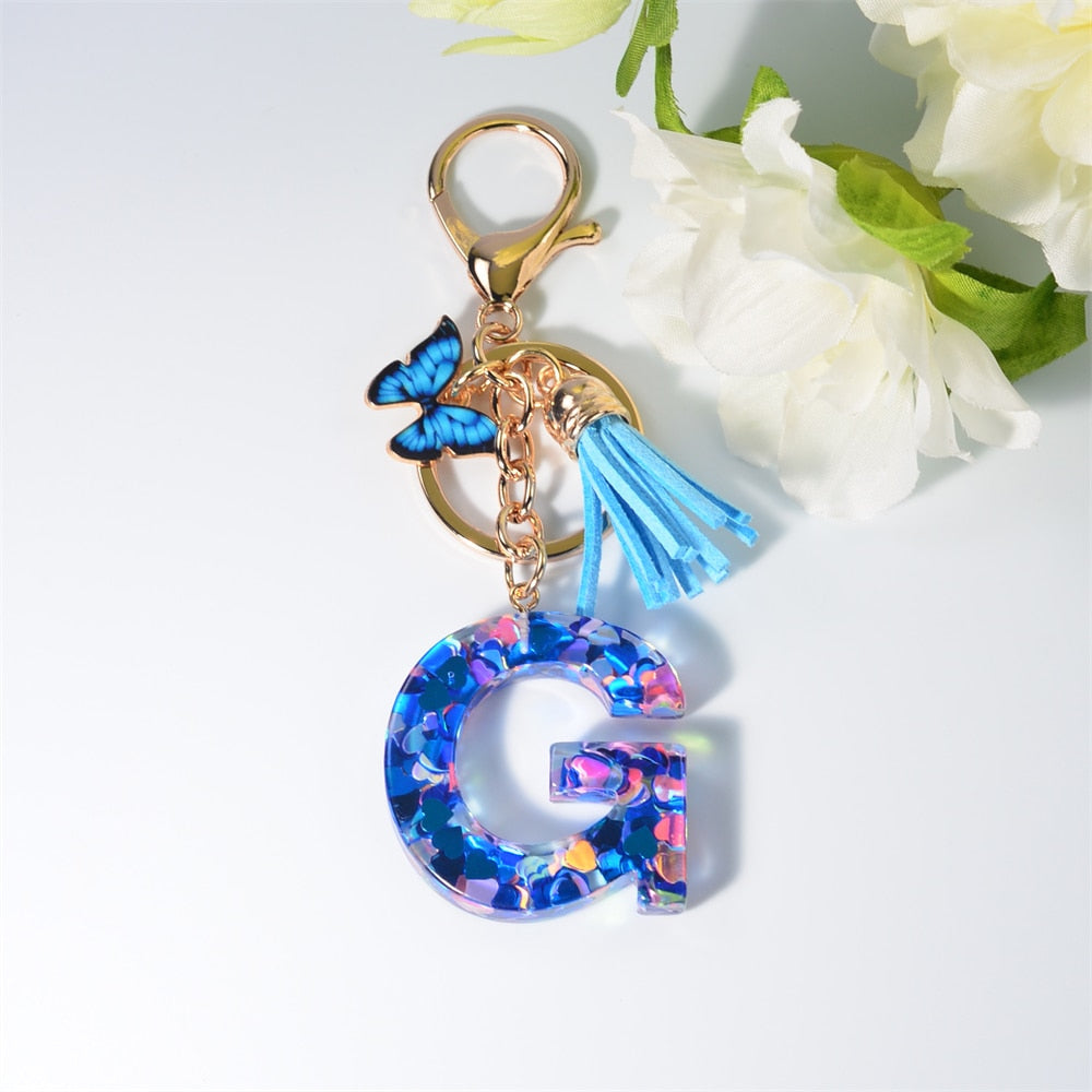 Peris Gems G / Blue Blue Acrylic Letter and Butterfly Keychain | Initial Keychains Blue Acrylic Letter and Butterfly Keychain Initial Keychains SHEIN Amazon Temu