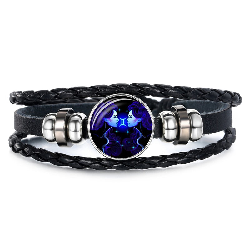 Peris Gems Gemini Constellation Sign Leather Bracelet Unisex | Blue Zodiac Sign Braided Leather Bracelet SHEIN Amazon Temu