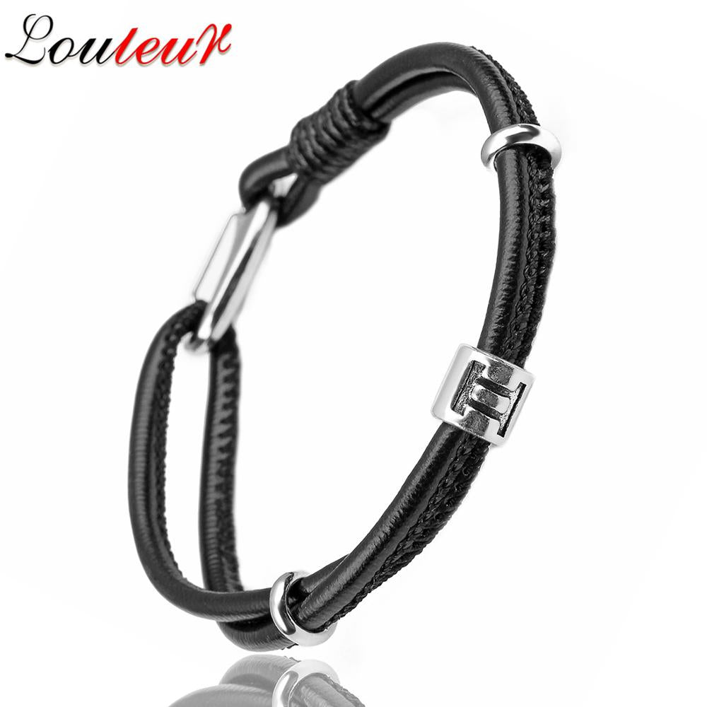 Peris Gems GEMINI Steel Leather Zodiac Sign Bracelet Unisex | Silver Leather Bracelet Leather Zodiac Sign Bracelet Unisex |Silver Leather Bracelet SHEIN Amazon Temu