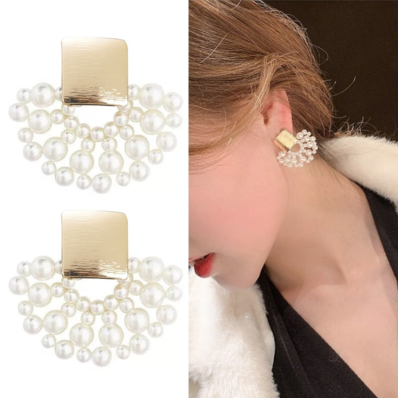 Peris Gems Geometric Gold Pearl Stud Earrings for Women | Gold Bohemian Wedding Earrings Geometric Gold Pearl Stud Earrings for Women SHEIN Amazon Temu
