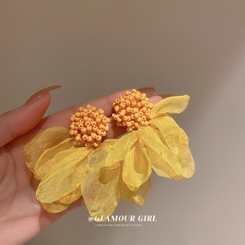 Peris Gems GG yellow Big Cloth Flower and Pearl Dangle Tassel Earrings for Women SHEIN Amazon Temu