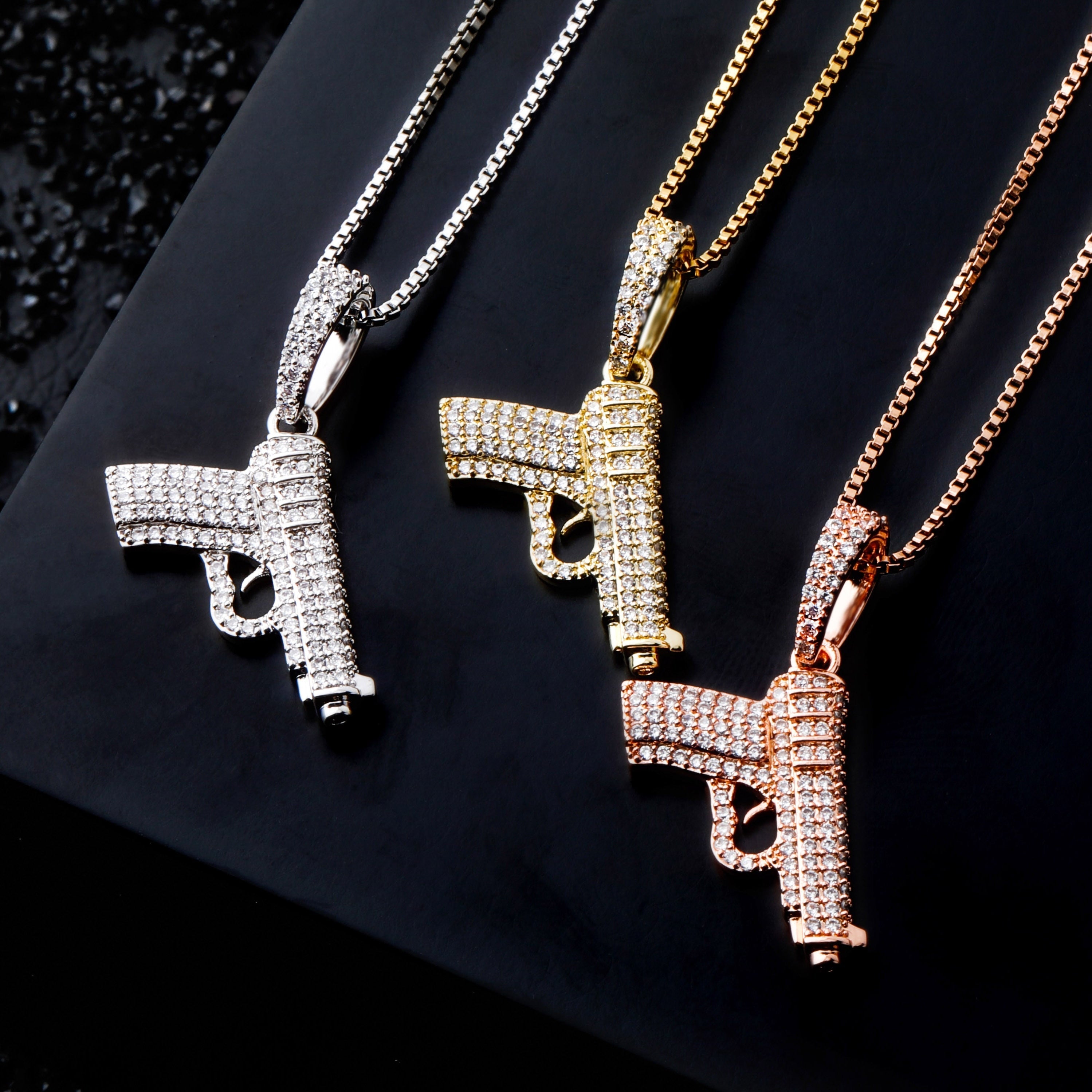 Peris Gems Glittery Diamond Pistol Gun Pendant Necklace Unisex SHEIN Amazon Temu