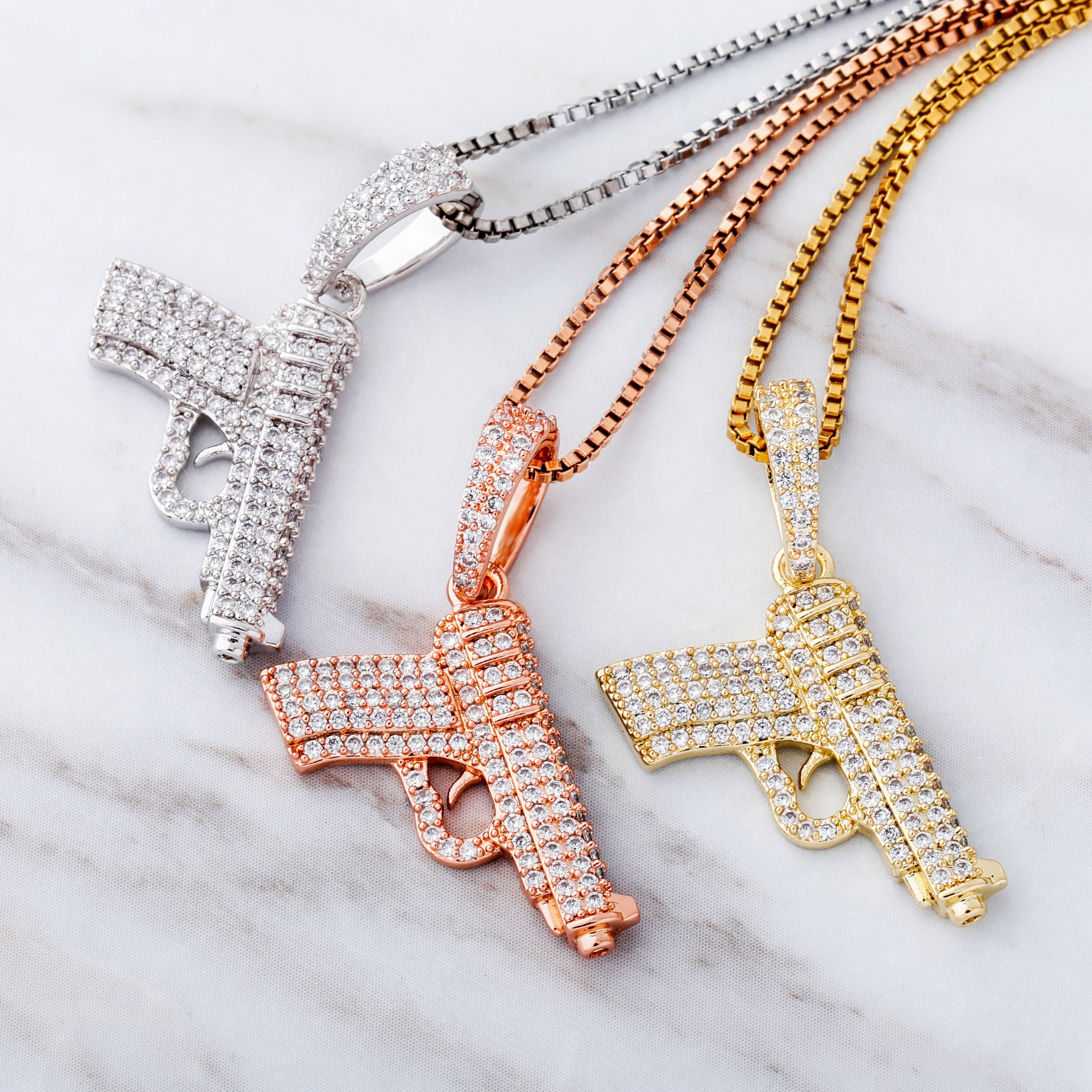Peris Gems Glittery Diamond Pistol Gun Pendant Necklace Unisex SHEIN Amazon Temu