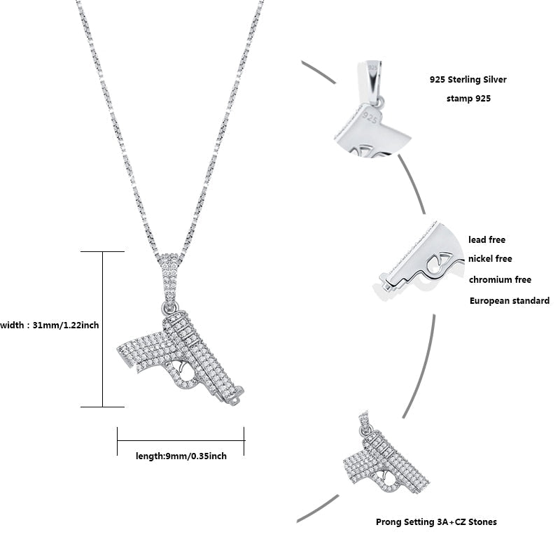 Peris Gems Glittery Diamond Pistol Gun Pendant Necklace Unisex SHEIN Amazon Temu