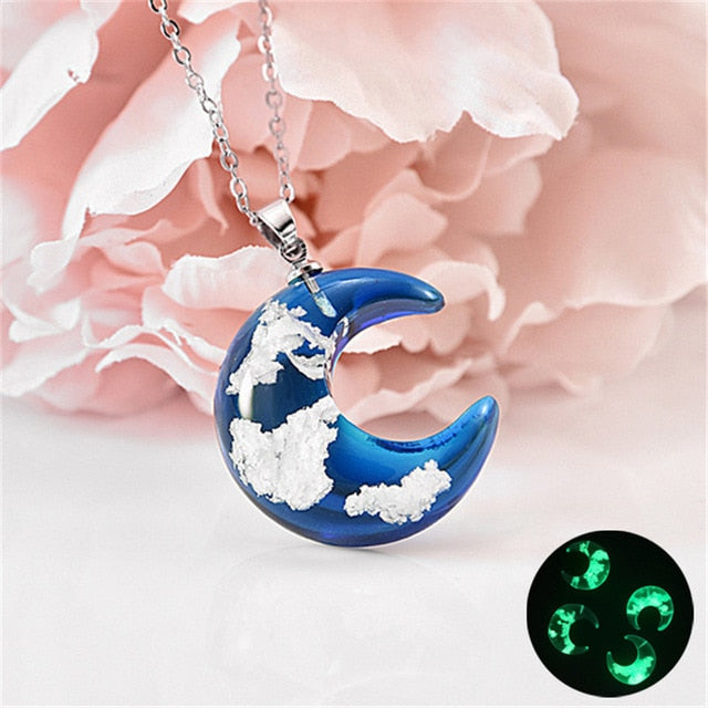 Peris Gems Glow in Dark Moon Transparent Resin Round Ball Pendant Necklace - Blue Sky White Cloud Chain Necklace SHEIN Amazon Temu