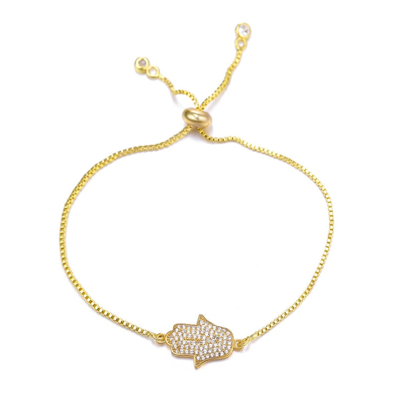 Peris Gems Gold 11 / Adjustable Chains Enamel Hollow Hamsa Hand Evil Eye Bracelets Unisex SHEIN Amazon Temu