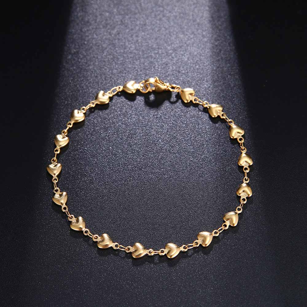 Peris Gems Gold / 18cm Stainless Steel Heart Chain Bracelets Unisex | Heart Pendant Bracelet Stainless Steel Heart Chain Bracelets Unisex Heart Bracelet SHEIN Amazon Temu