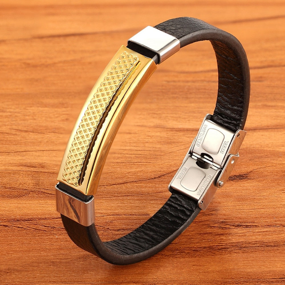 Peris Gems Gold / 19cm Leather Combination Stainless Bracelets for Men SHEIN Amazon Temu