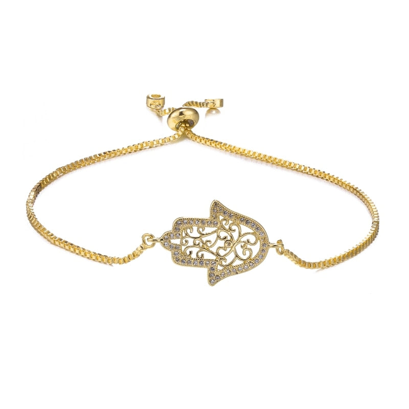 Peris Gems Gold 2 / Adjustable Chains Enamel Hollow Hamsa Hand Evil Eye Bracelets Unisex SHEIN Amazon Temu