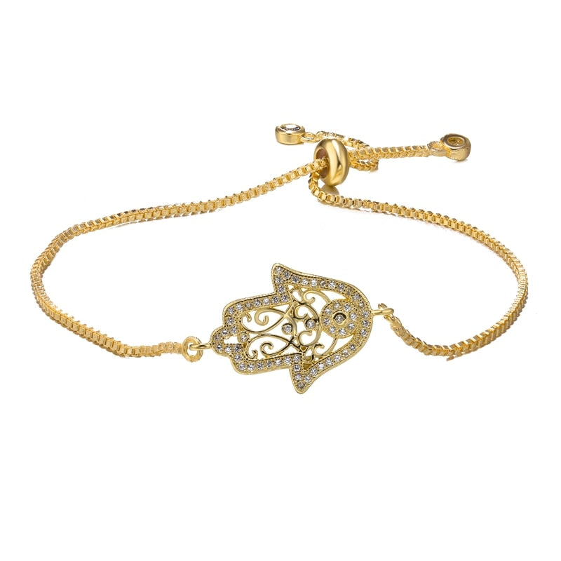 Peris Gems Gold 3 / Adjustable Chains Enamel Hollow Hamsa Hand Evil Eye Bracelets Unisex SHEIN Amazon Temu