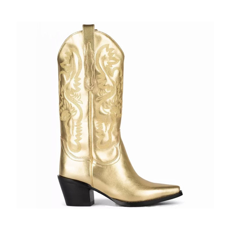 Peris Gems gold / 4.5 PU Leather Cowboy Boots for Women | Knee High Leather Boots SHEIN Amazon Temu