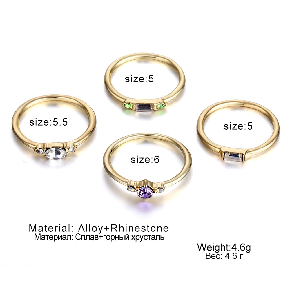 Peris Gems Gold 4pc Crystal Zircon Ring Set for Women | Diamond Engagement Rings Gold 4pc Crystal Zircon Ring Set for Women | Engagement Ring SHEIN Amazon Temu