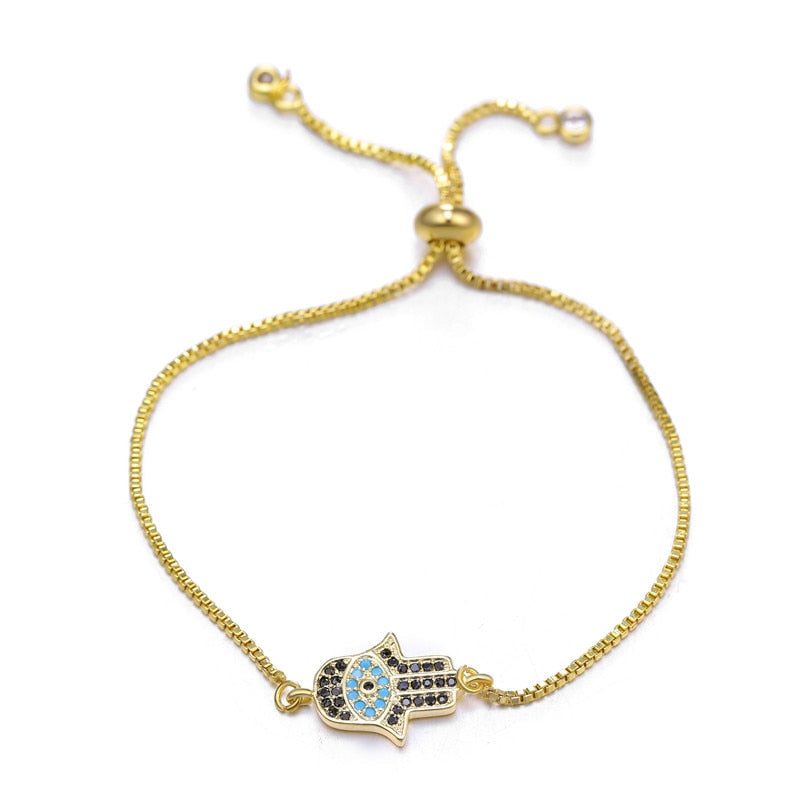 Peris Gems Gold 6 / Adjustable Chains Enamel Hollow Hamsa Hand Evil Eye Bracelets Unisex SHEIN Amazon Temu