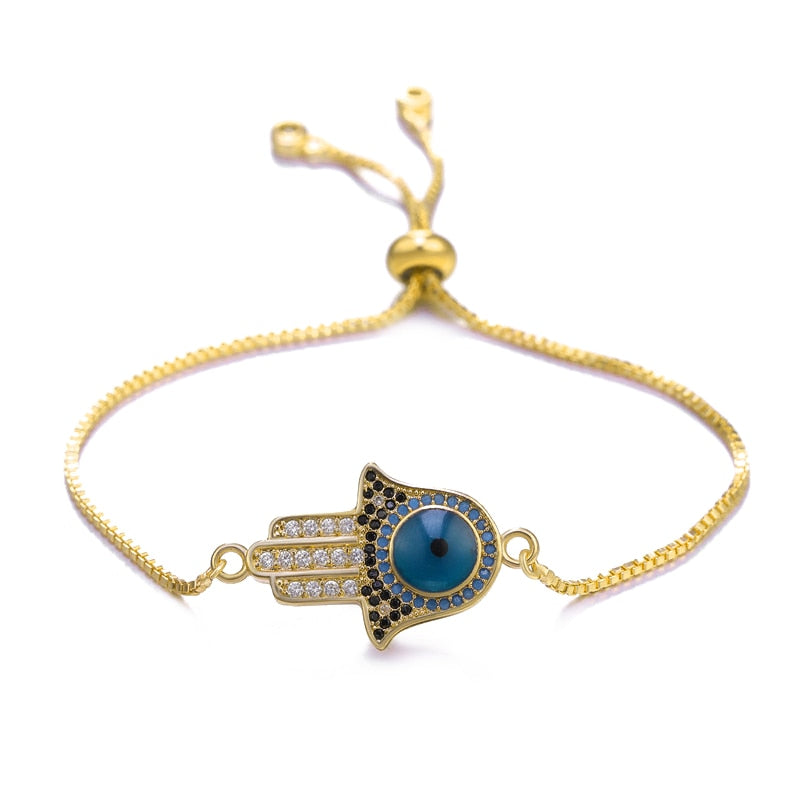 Peris Gems Gold 7 / Adjustable Chains Enamel Hollow Hamsa Hand Evil Eye Bracelets Unisex SHEIN Amazon Temu