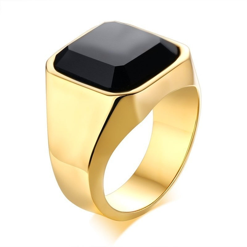 Peris Gems gold / 7 Black Onyx Signet Ring for Men | Stainless Steel Classical Plain Square Ring Black Onyx Signet Ring for Men | Stainless Steel SHEIN Amazon Temu