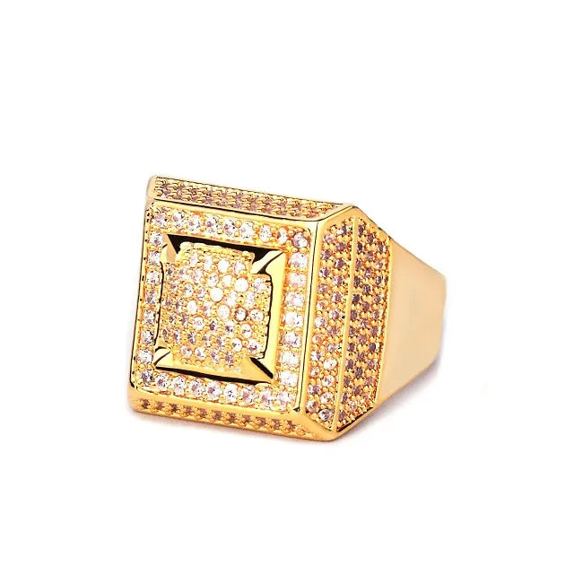 Peris Gems Gold / 7 Icy Full Diamond Square Signet Hip Hop Rings Unisex SHEIN Amazon Temu