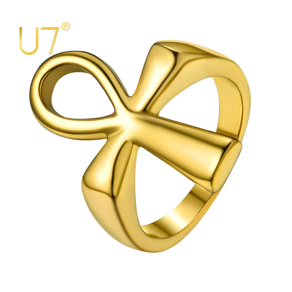 Peris Gems Gold / 7 Stainless Steel Key of Life Rings Unisex | Egyptian Hieroglyphs Symbol Ring Stainless Steel Key of Life Ring Unisex | Egyptian Symbol SHEIN Amazon Temu