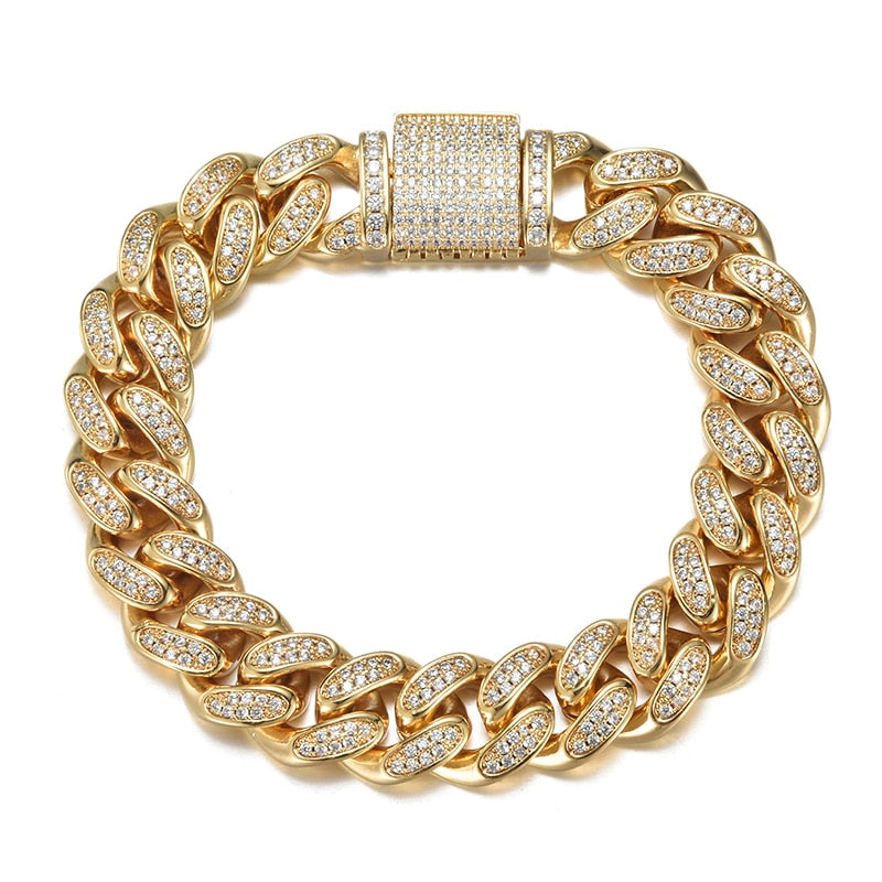 Peris Gems Gold / 7inch Iced Out 12MM Big Box Buckle Cuban Chain Bracelets for Men | Rapper Bracelet Iced Out 12MM Big Box Buckle Cuban Chain Bracelets for Men SHEIN Amazon Temu