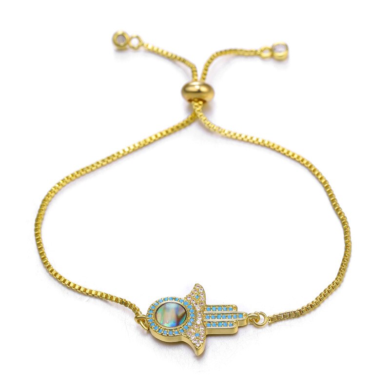 Peris Gems Gold 8 / Adjustable Chains Enamel Hollow Hamsa Hand Evil Eye Bracelets Unisex SHEIN Amazon Temu