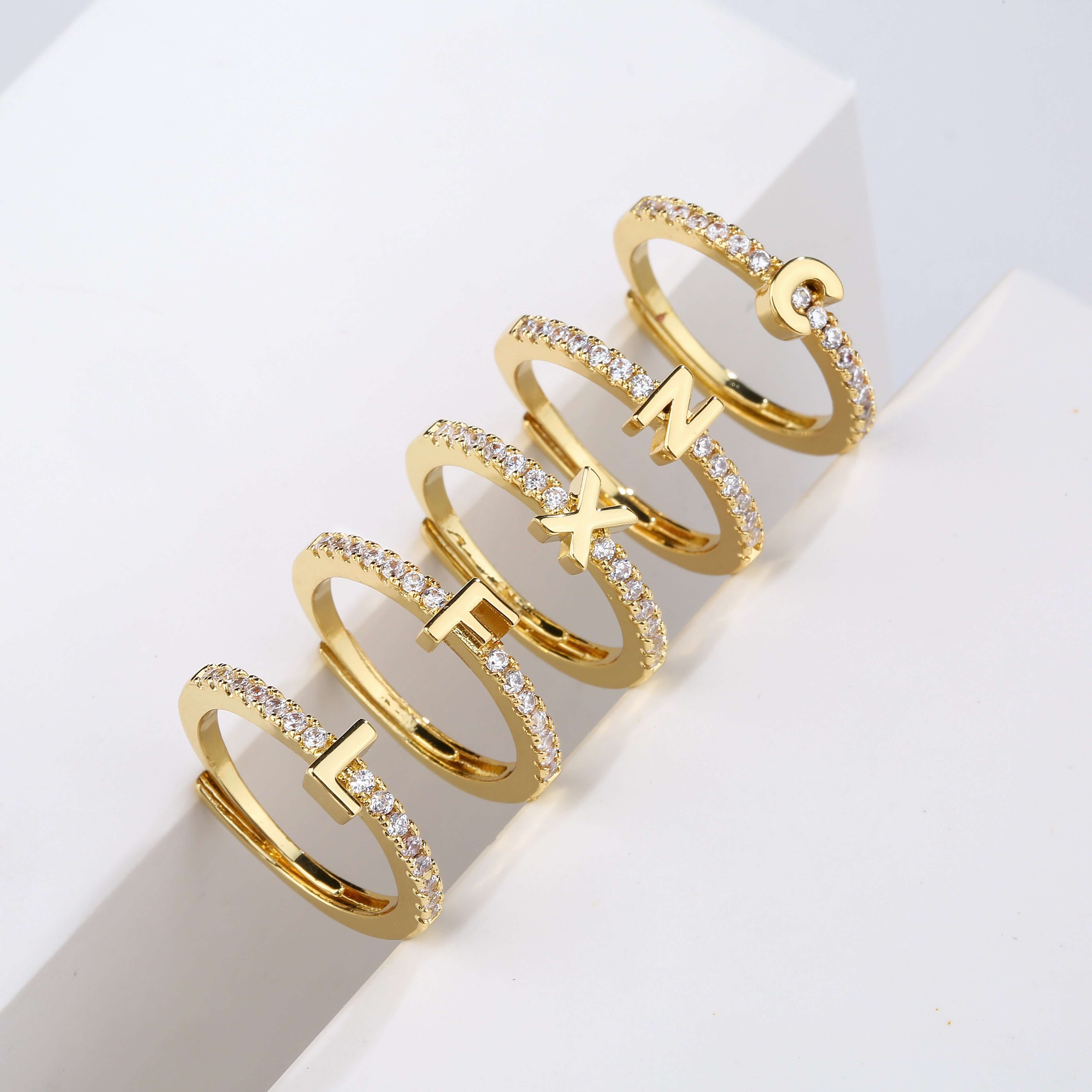 Peris Gems Gold / A Alphabet Letters Initial Rings - Classic Adjustable Opening Gold Silver Ring SHEIN Amazon Temu