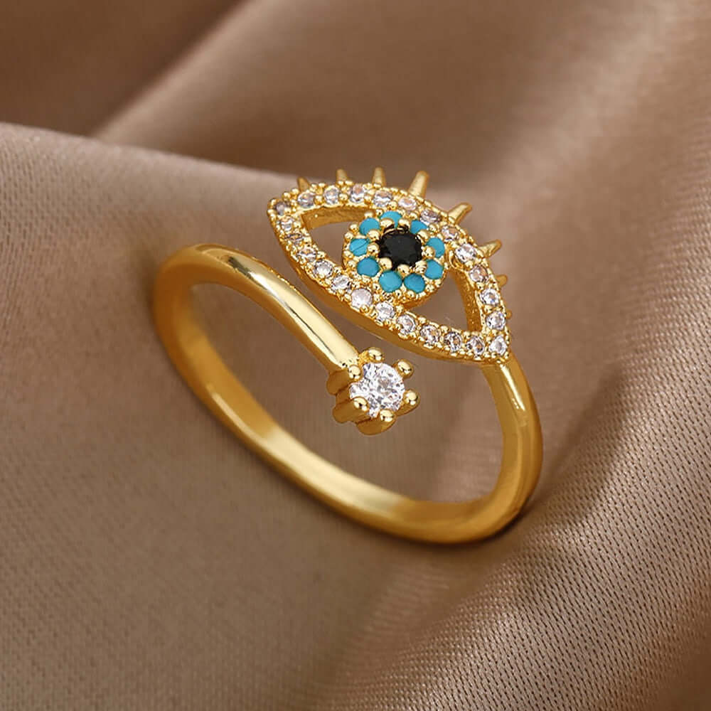 Peris Gems Gold Adjustable Blue Diamond Evil Eye Ring for Women SHEIN Amazon Temu