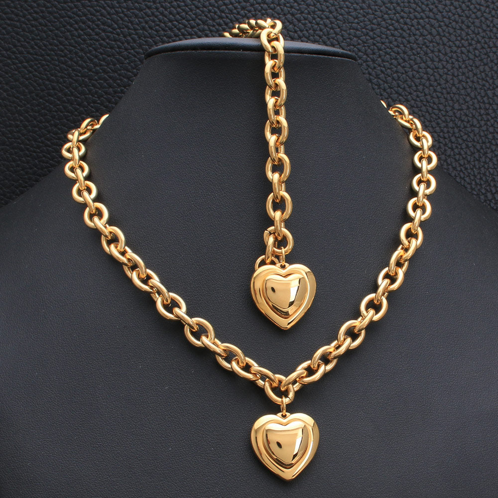 Peris Gems Gold and Silver Heart Bracelet + Necklace Set for Women | Stainless Steel Gold and Silver Heart Bracelet + Necklace Set for Women SHEIN Amazon Temu