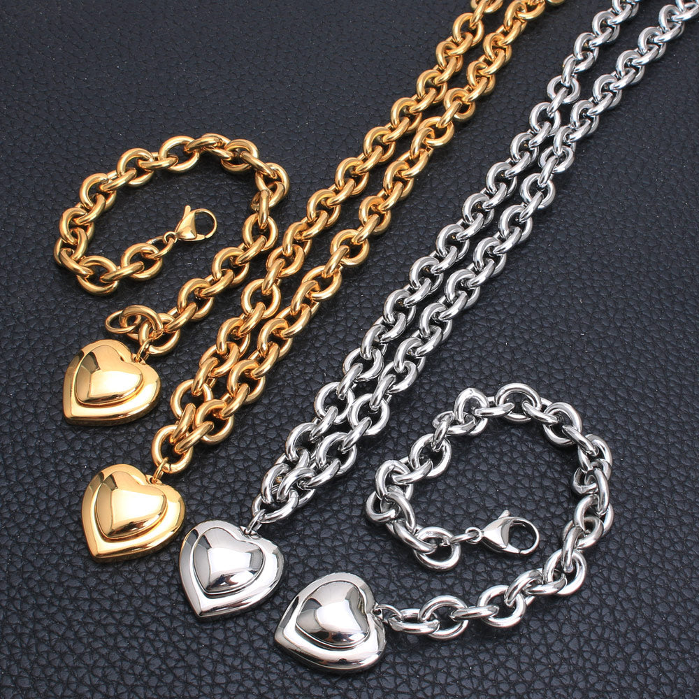 Peris Gems Gold and Silver Heart Bracelet + Necklace Set for Women | Stainless Steel Gold and Silver Heart Bracelet + Necklace Set for Women SHEIN Amazon Temu