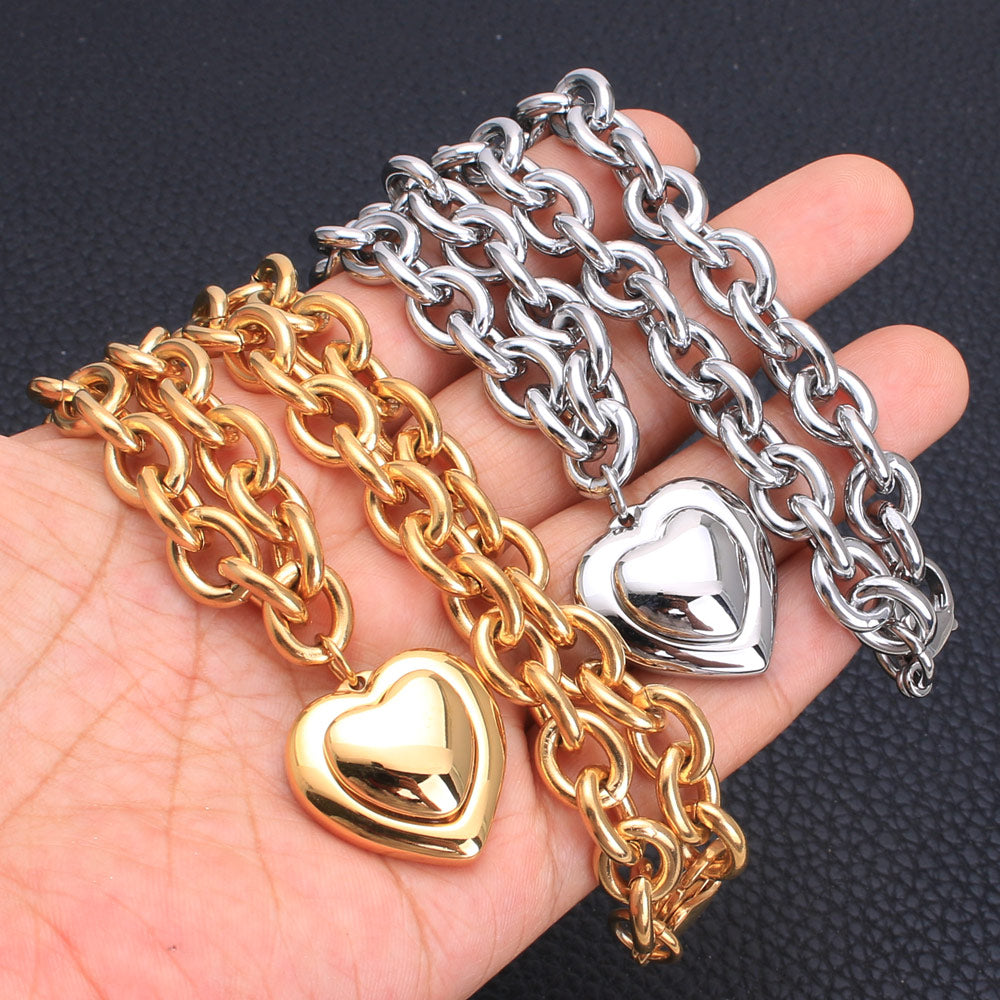 Peris Gems Gold and Silver Heart Bracelet + Necklace Set for Women | Stainless Steel Gold and Silver Heart Bracelet + Necklace Set for Women SHEIN Amazon Temu