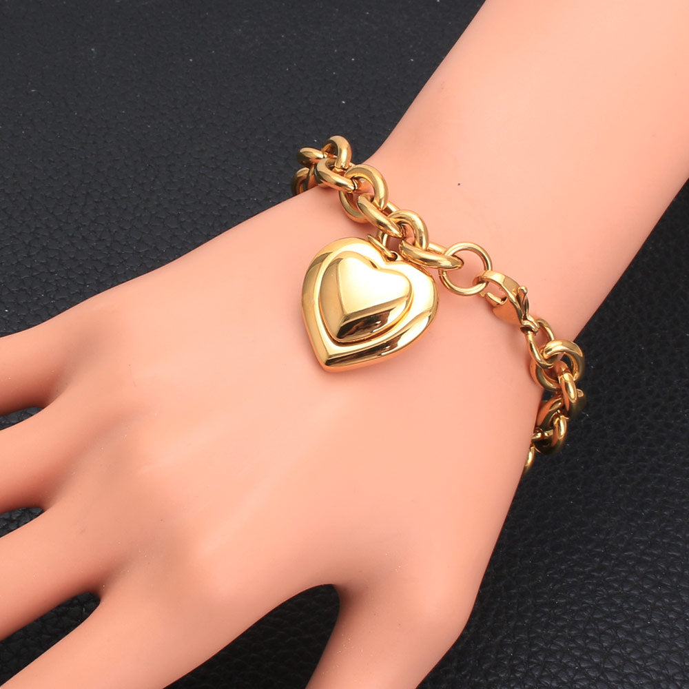 Peris Gems Gold and Silver Heart Bracelet + Necklace Set for Women | Stainless Steel Gold and Silver Heart Bracelet + Necklace Set for Women SHEIN Amazon Temu